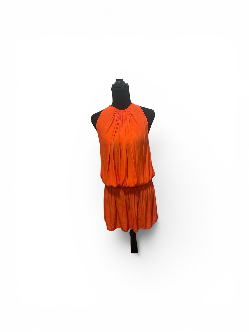 Ramy Brook Bright Orange Pleated Halter Mini Dress